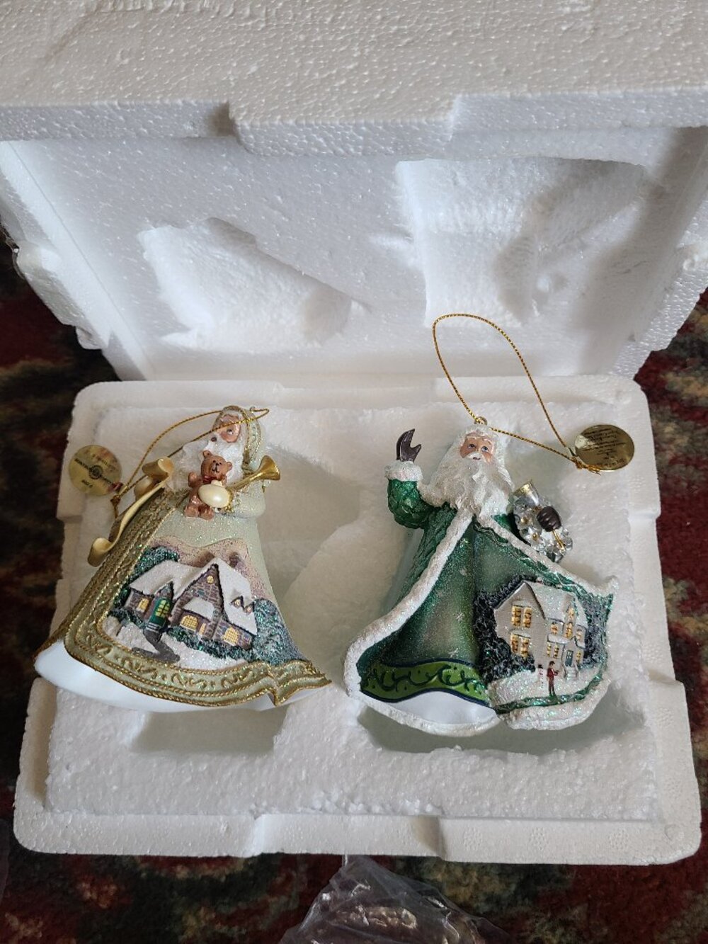 NEW Thomas Kinkade Sugar Coated Santa Ornaments Christmas Eve Visit Ring in Joy